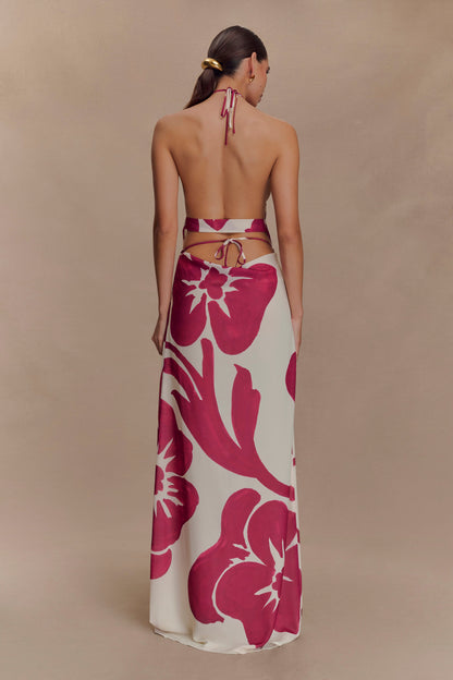 Jupe Maxi en Chiffon Katalina - Imprimé Red Deco Fleur