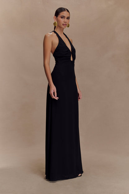 Robe Maxi Malakhai en Chiffon avec Décolleté Halter - Noir