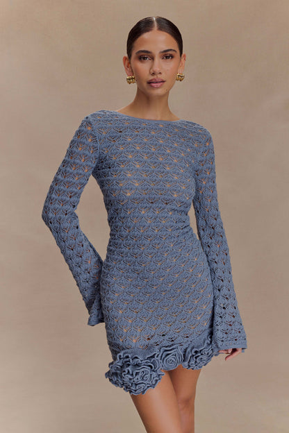 Mini-robe crochet à volants Aileen - Bleu acier