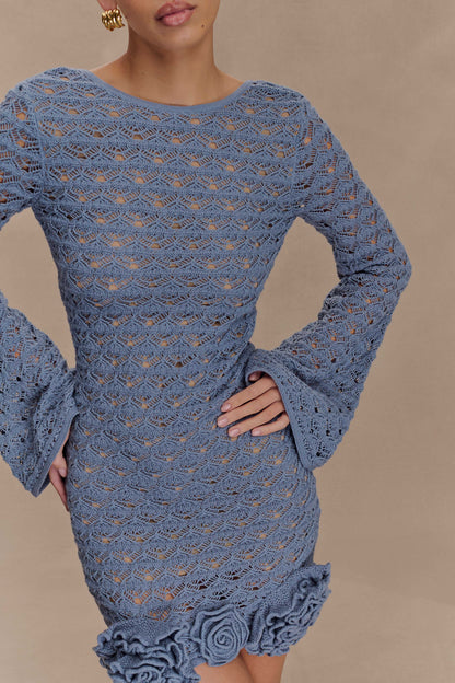 Mini-robe crochet à volants Aileen - Bleu acier