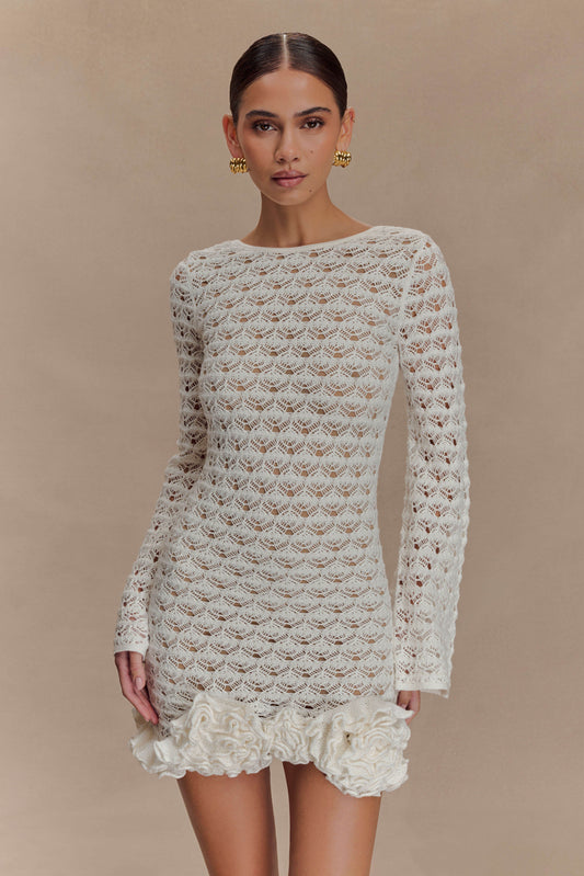 Robe mini crochet à volants Aileen - Ivoire