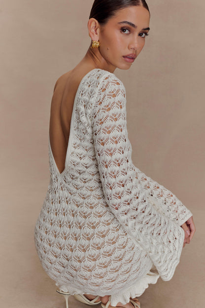 Robe mini crochet à volants Aileen - Ivoire