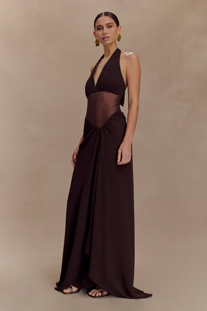 Jonna Robe Maxi en Chiffon et Maille - Chocolat Noir