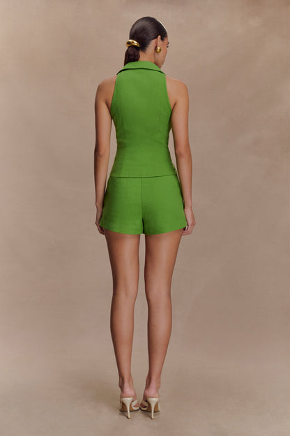 Shorts en lin avec ceinture - Vert