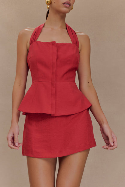 Halter à volants en lin Kallie - Rose brûlé