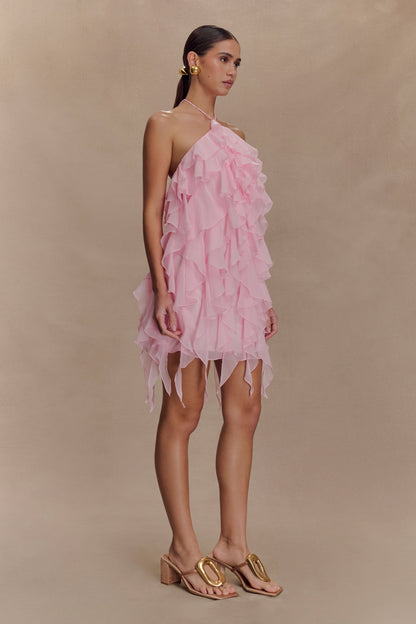 Mini-robe halter à volants Marigold - Rose Poudré