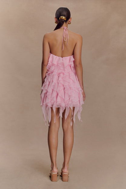 Mini-robe halter à volants Marigold - Rose Poudré
