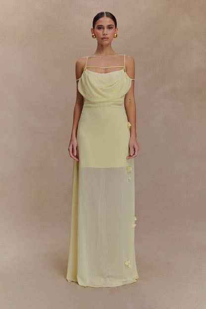 Rosalie Robe Maxi en Chiffon à Motifs Floraux - Citron Pastel
