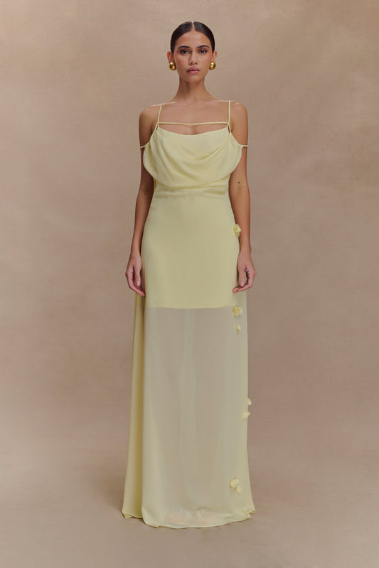 Rosalie Robe Maxi en Chiffon à Motifs Floraux - Citron Pastel