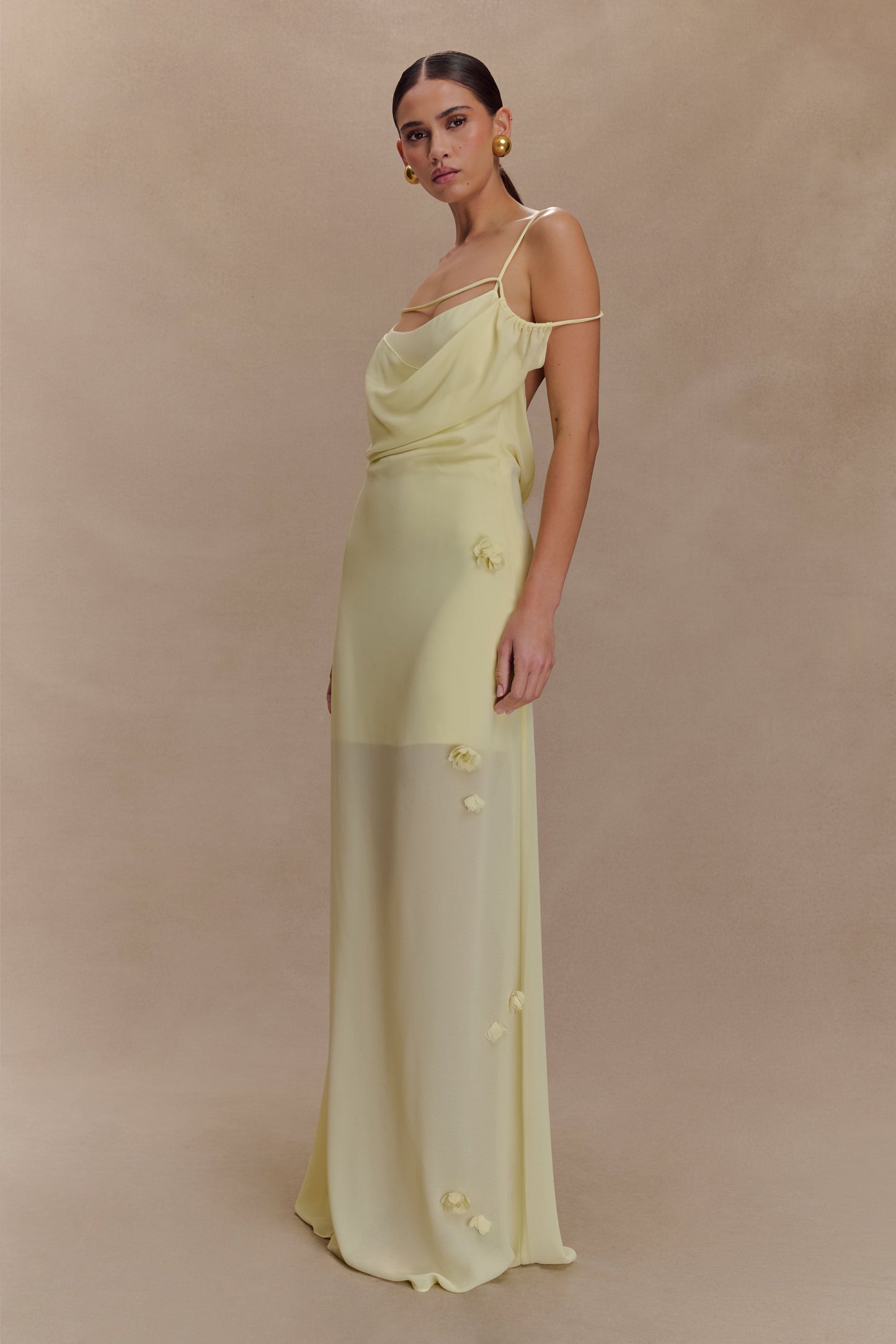 Rosalie Robe Maxi en Chiffon à Motifs Floraux - Citron Pastel