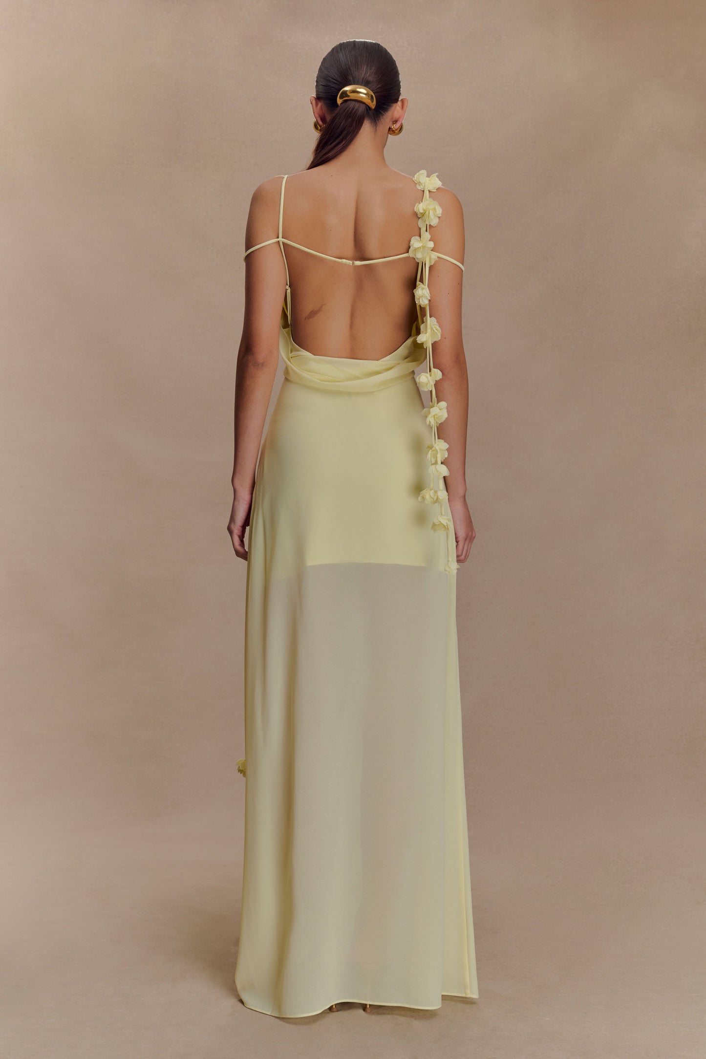Rosalie Robe Maxi en Chiffon à Motifs Floraux - Citron Pastel