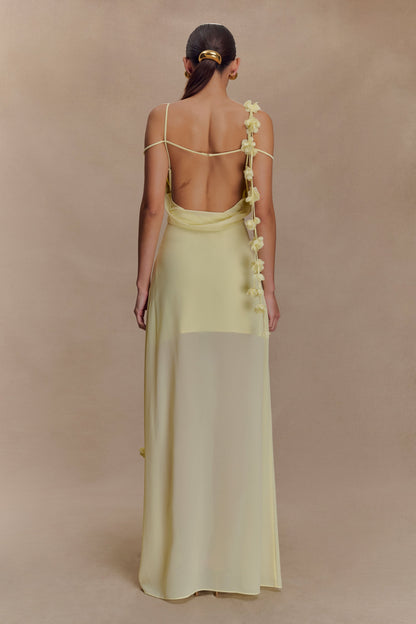 Rosalie Robe Maxi en Chiffon à Motifs Floraux - Citron Pastel