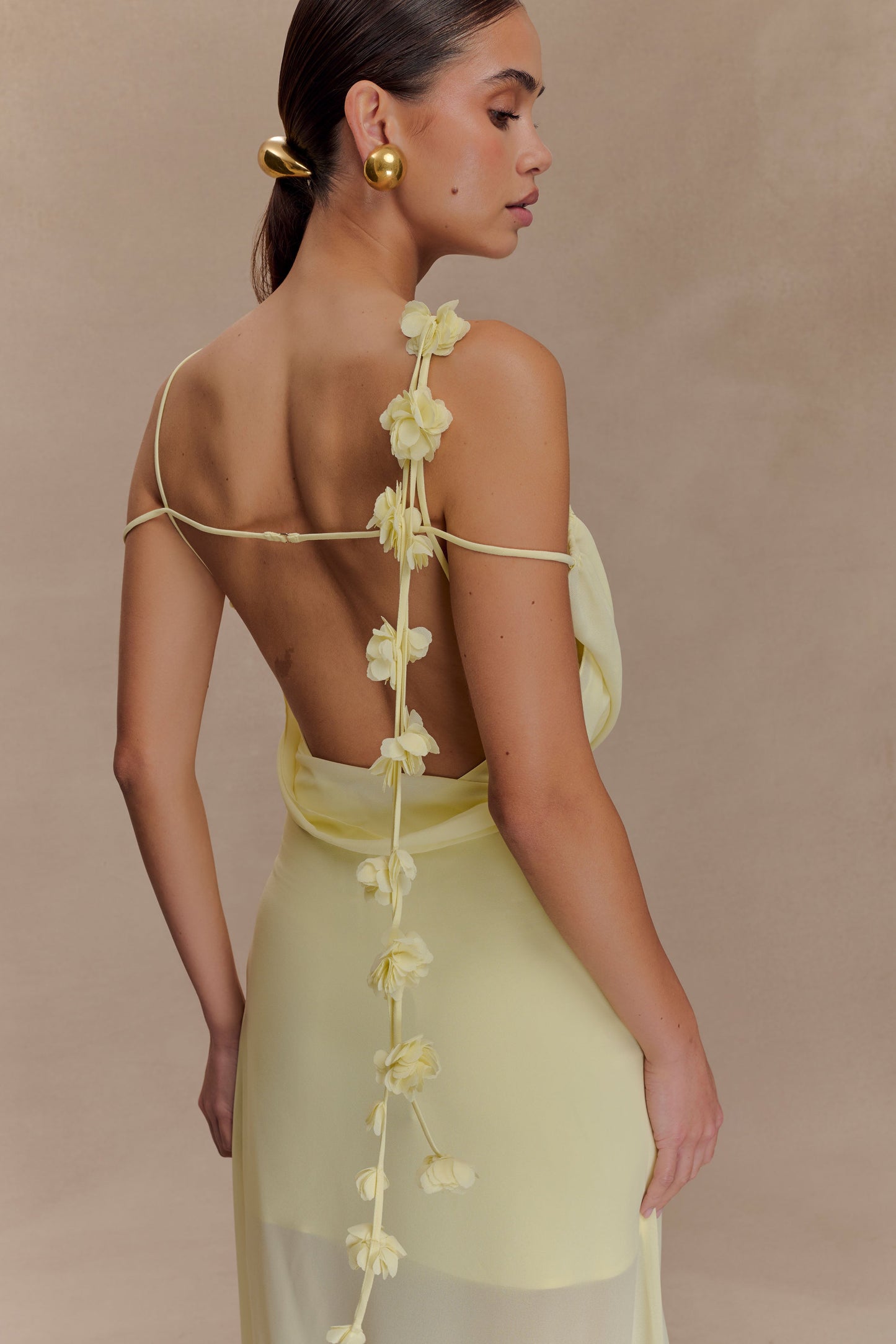 Rosalie Robe Maxi en Chiffon à Motifs Floraux - Citron Pastel