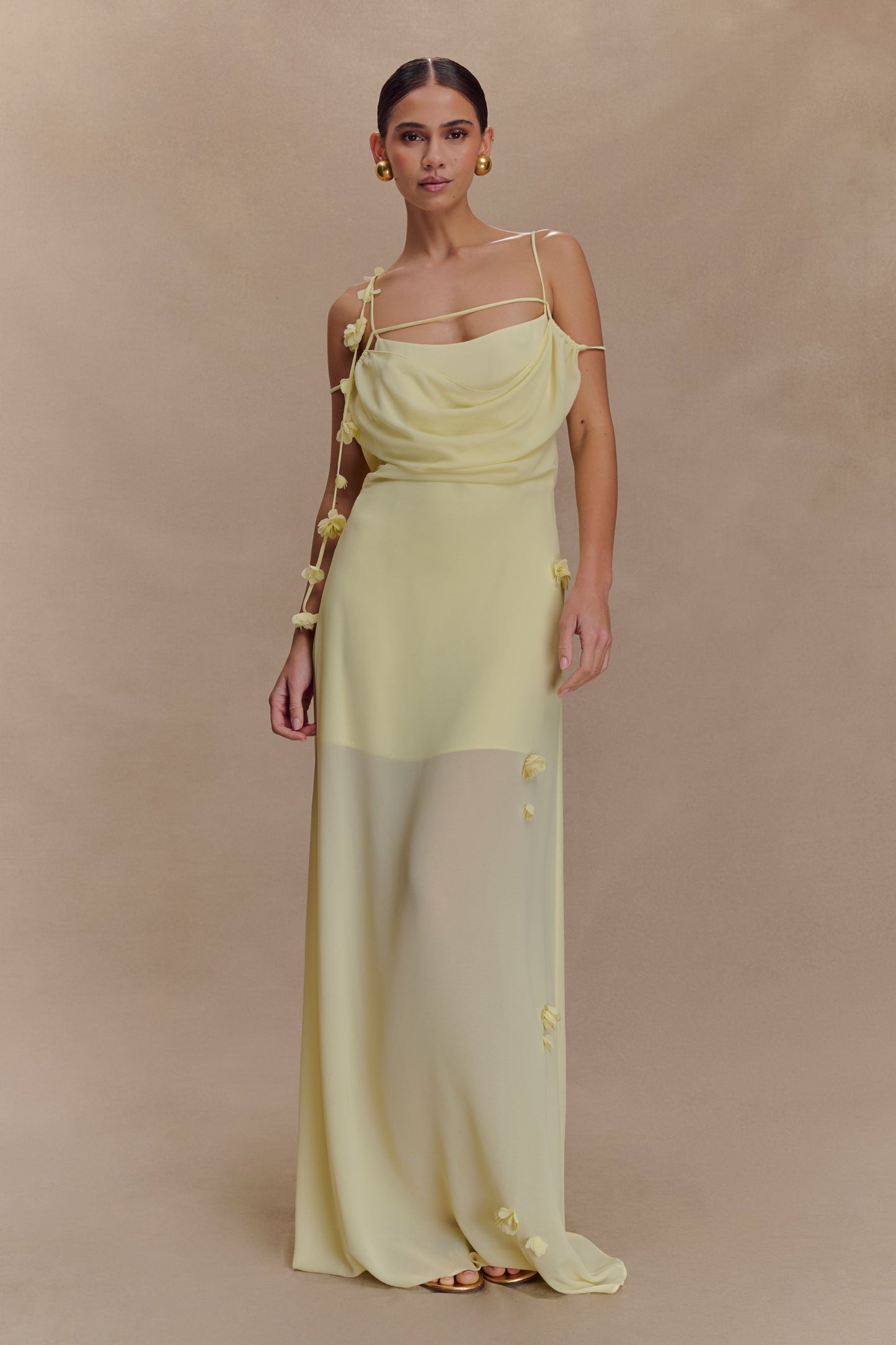 Rosalie Robe Maxi en Chiffon à Motifs Floraux - Citron Pastel