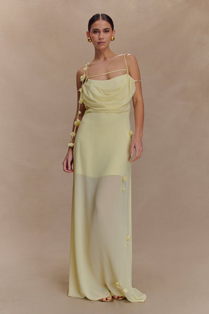 Rosalie Robe Maxi en Chiffon à Motifs Floraux - Citron Pastel