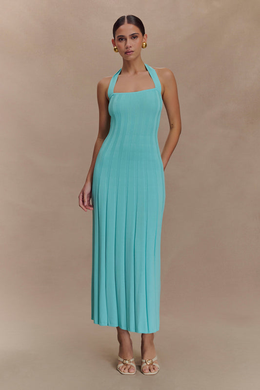 Robe midi en jersey Jacqui à col montant - Bleu cyan