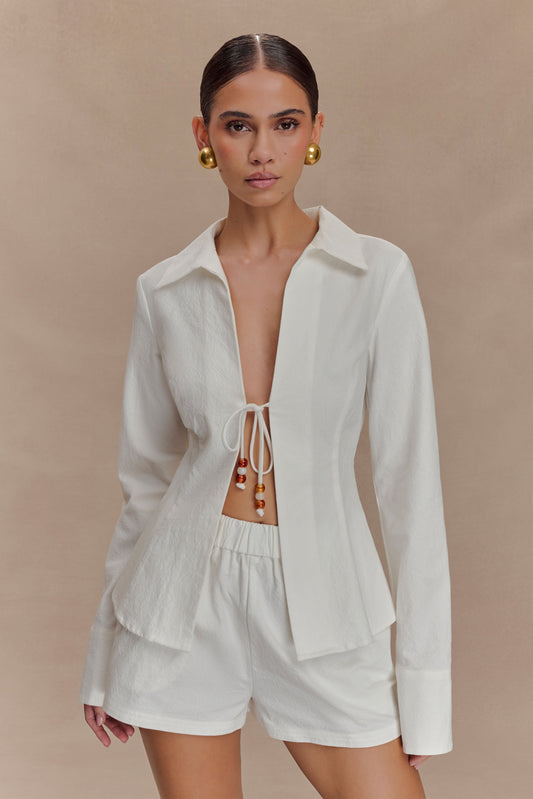 Chemise à col en coton avec perles Annalee - Blanc