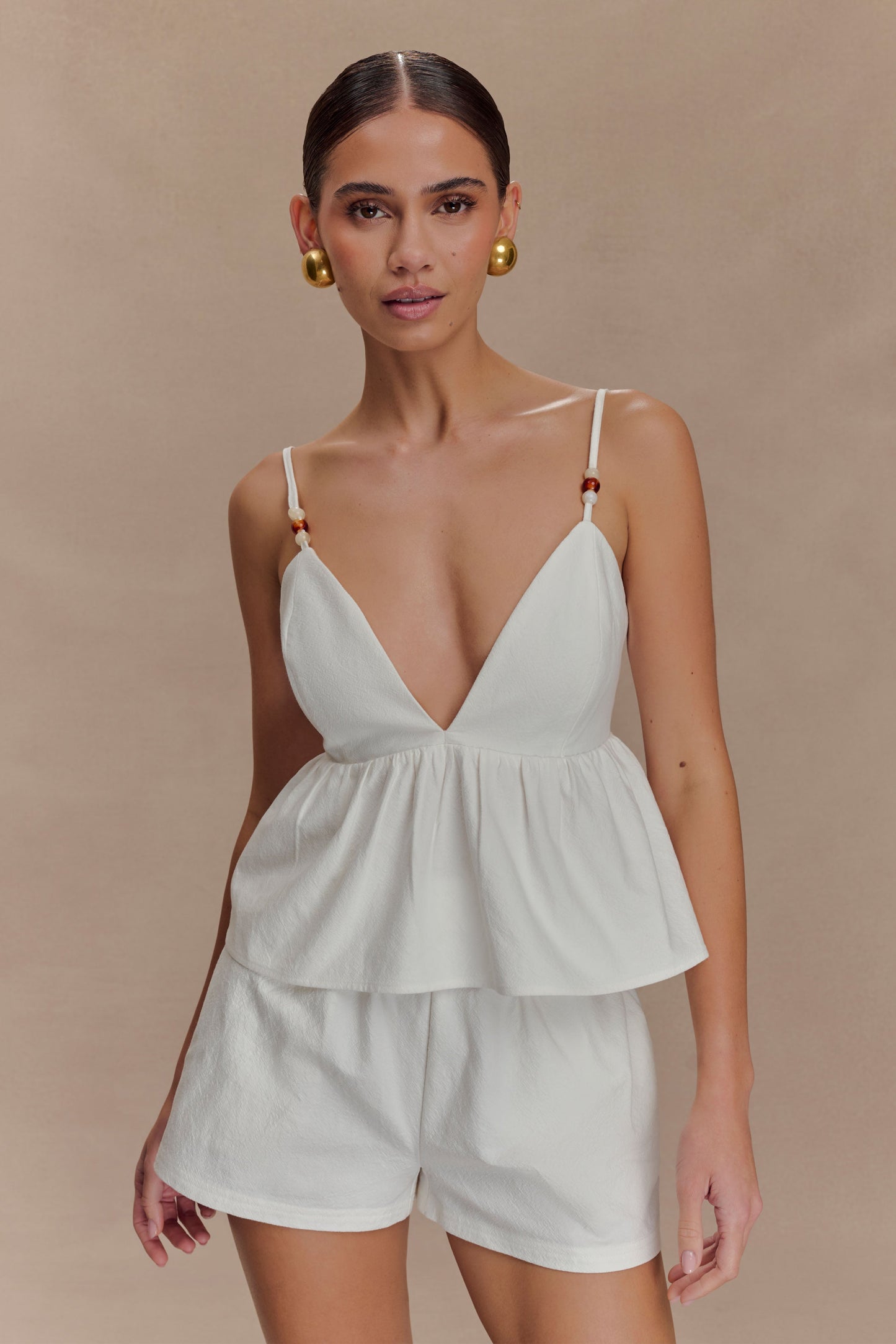 Top en coton Janayia avec perles - Blanc