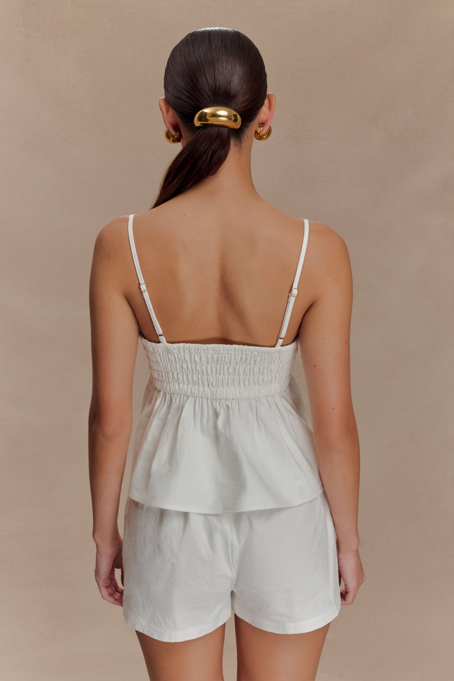 Top en coton Janayia avec perles - Blanc