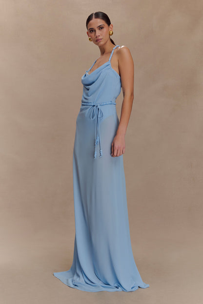 Robe Maxi en Chiffon Perlée Elaine - Bleu Ciel
