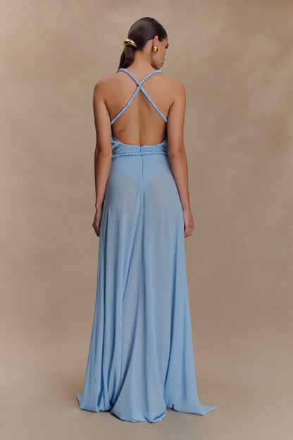 Robe Maxi en Chiffon Perlée Elaine - Bleu Ciel