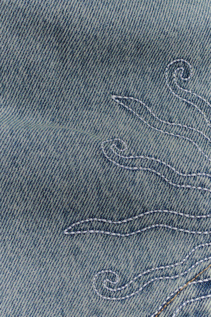 Jupe mini en jean brodée Alessia - Vintage clair