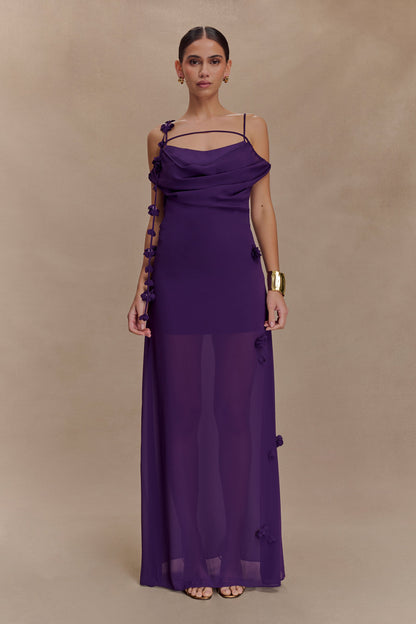 Robe Maxi en Chiffon à Motifs Floraux Rosalie - Violette