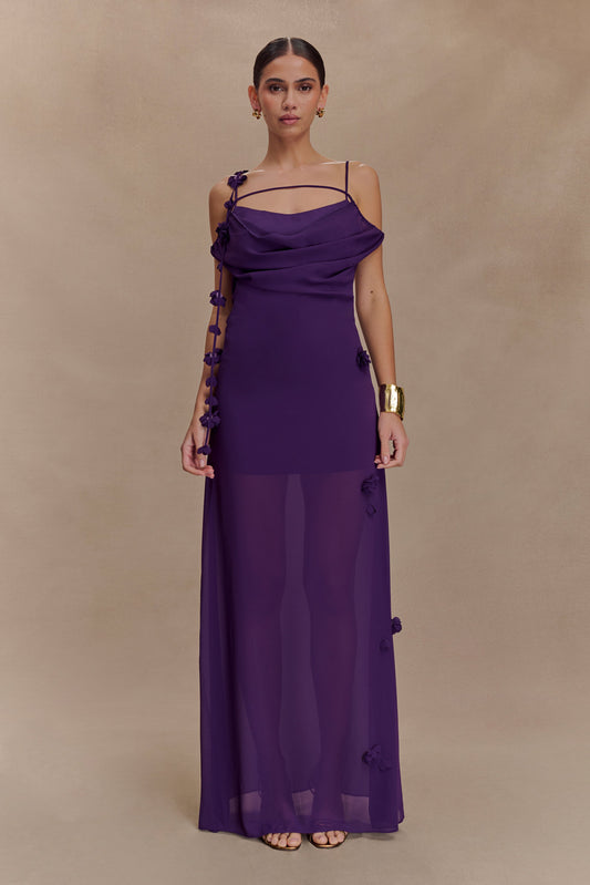 Robe Maxi en Chiffon à Motifs Floraux Rosalie - Violette