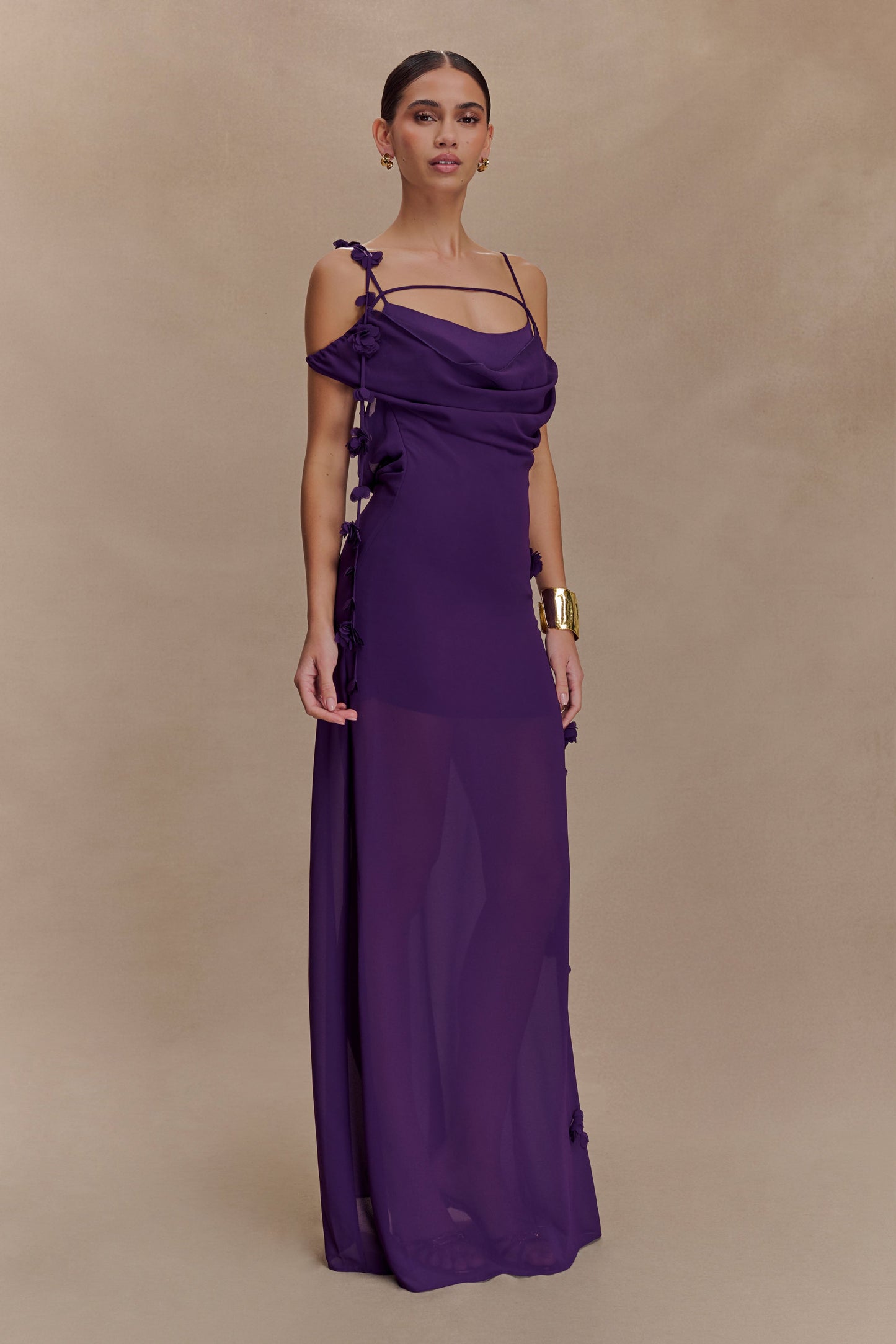 Robe Maxi en Chiffon à Motifs Floraux Rosalie - Violette