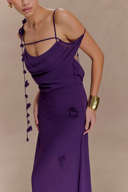 Robe Maxi en Chiffon à Motifs Floraux Rosalie - Violette