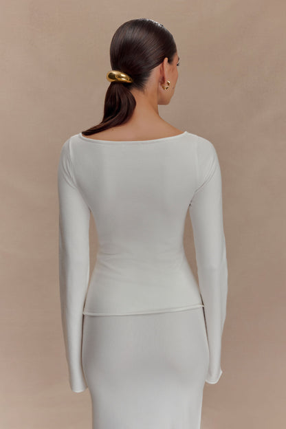Top en tricot à manches longues à motifs floraux Alejandra - Blanc