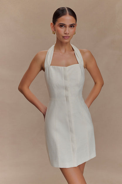 Anya Robe Mini en Lin avec Décolleté Halter - Marron Clair