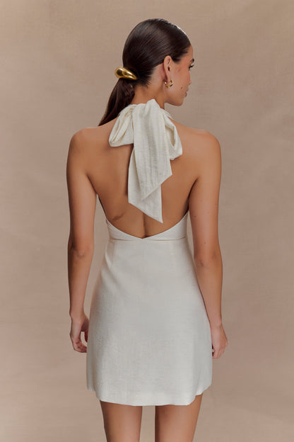 Anya Robe Mini en Lin avec Décolleté Halter - Marron Clair