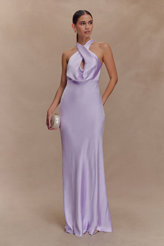 Robe Maxi Halter en Satin Phyllis - Lilas