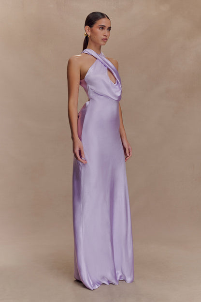 Robe Maxi Halter en Satin Phyllis - Lilas