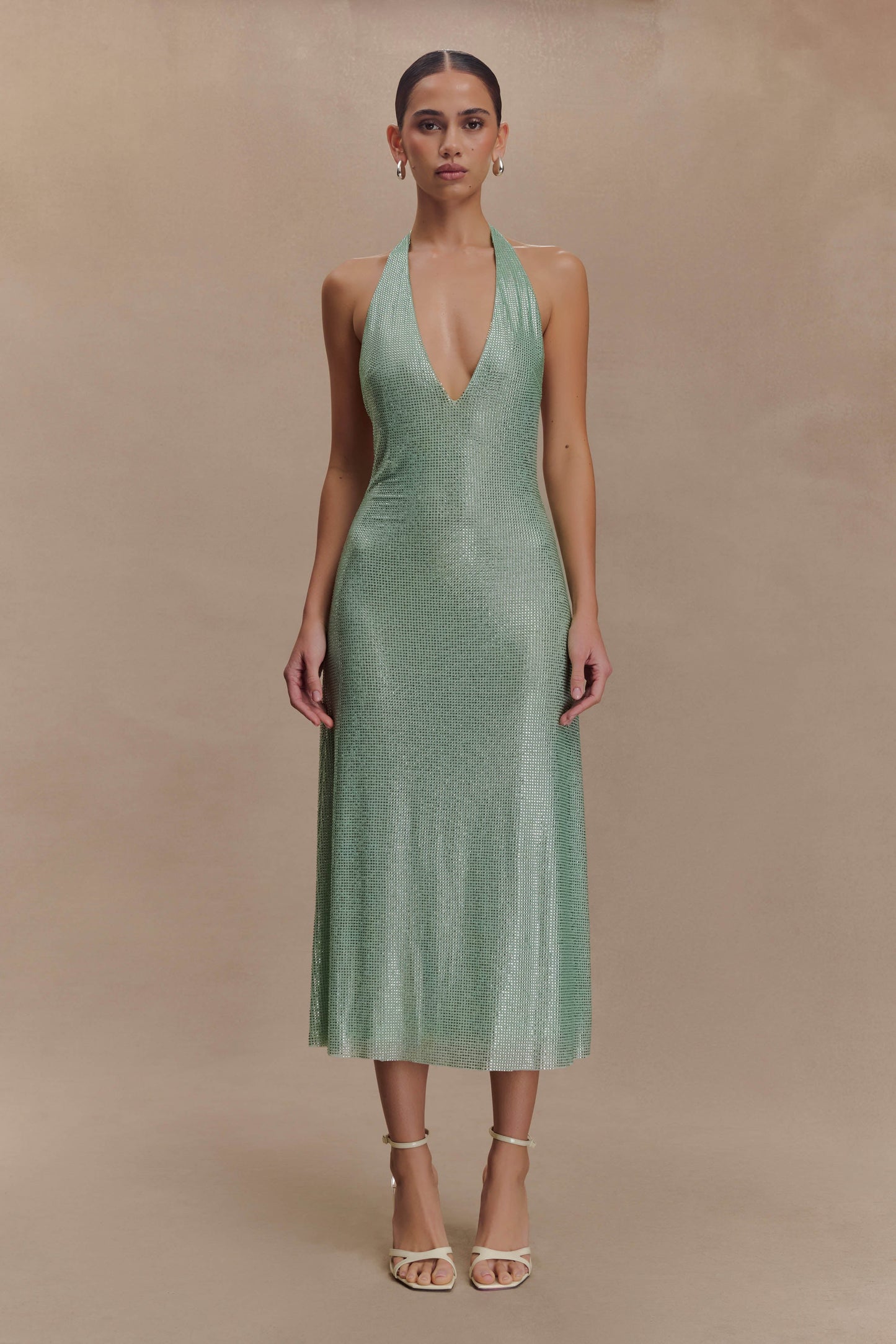 Genie Diamante Robe Midi à Manches Frangées - Menthe