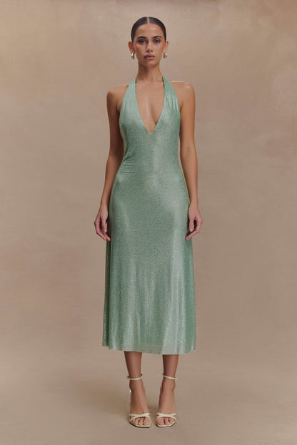 Genie Diamante Robe Midi à Manches Frangées - Menthe