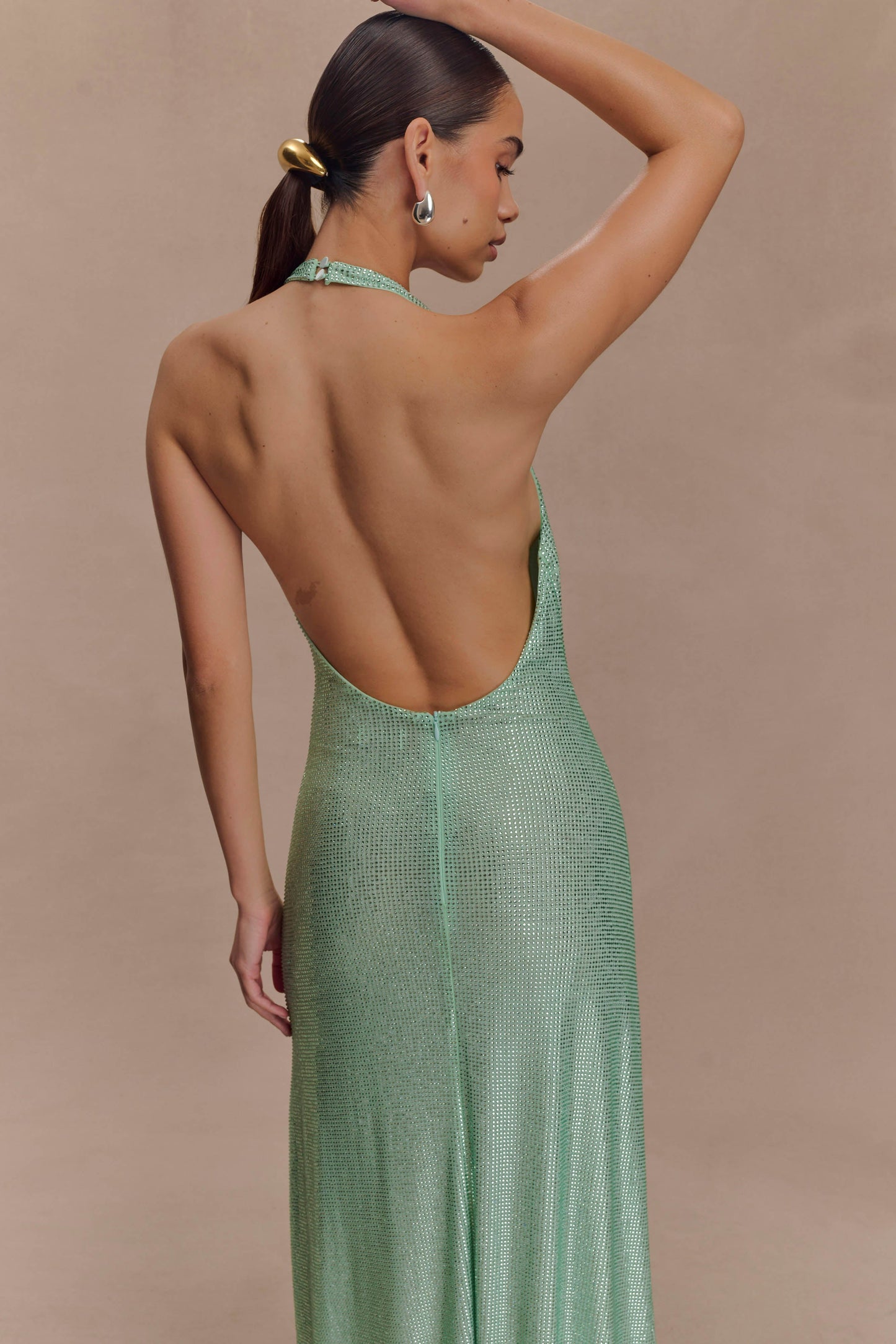Genie Diamante Robe Midi à Manches Frangées - Menthe