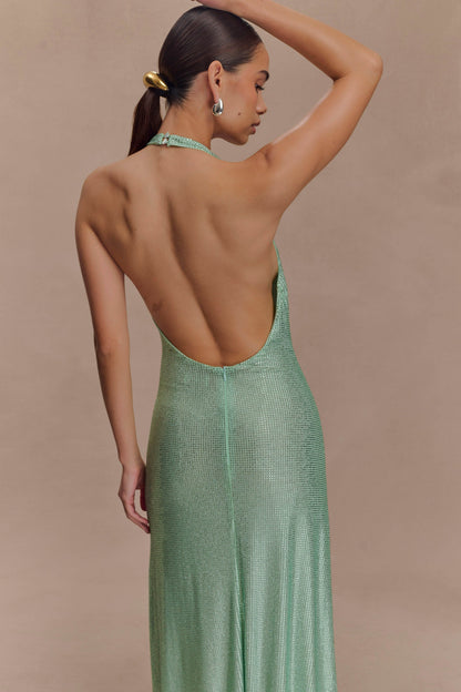 Genie Diamante Robe Midi à Manches Frangées - Menthe