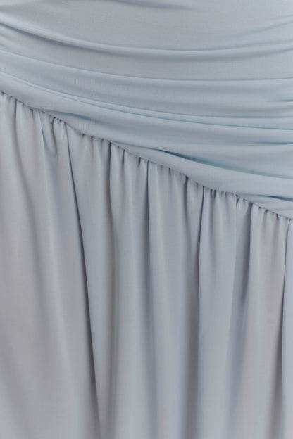 Robe Maxi Slinky Sans Bretelles Bex avec Fente - Bleu Clair
