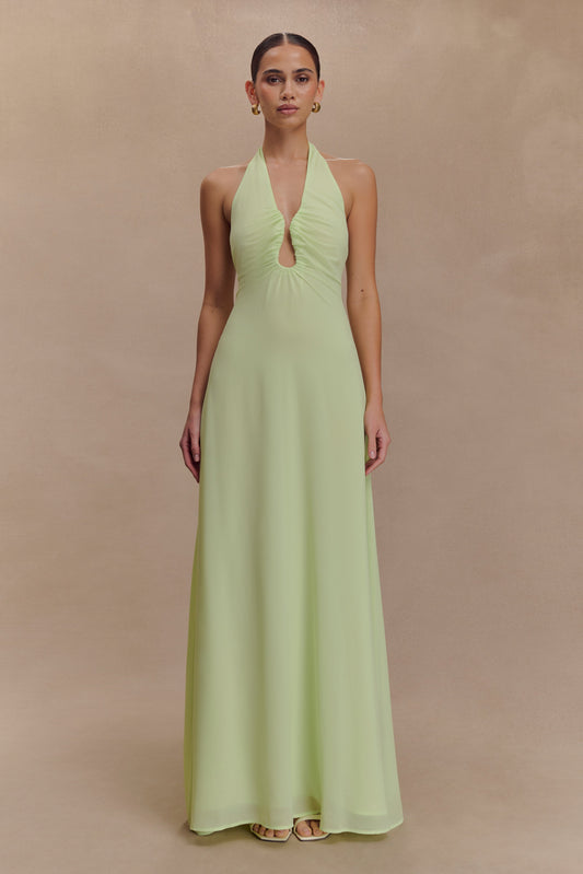 Robe Maxi Malakhai en Chiffon avec Décolleté Halter - Vert Pastel