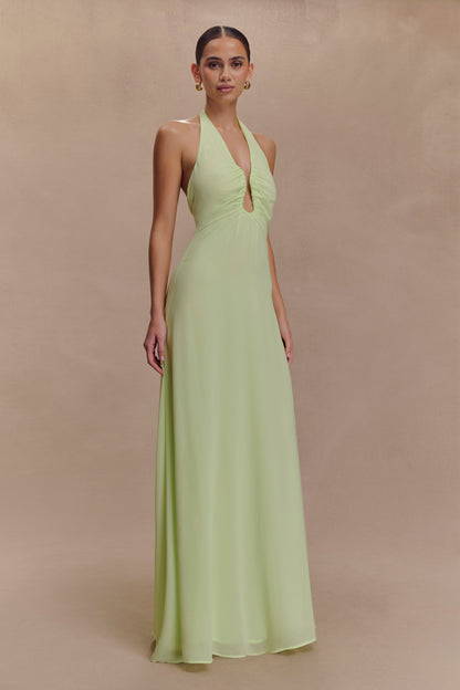 Robe Maxi Malakhai en Chiffon avec Décolleté Halter - Vert Pastel