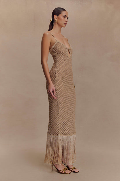 Robe midi en tricot métallisé à franges Raelynn - Or