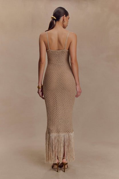 Robe midi en tricot métallisé à franges Raelynn - Or