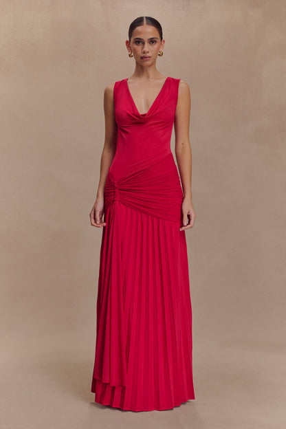 Robe maxi Dania à col montant et matière fluide - Rose fuchsia