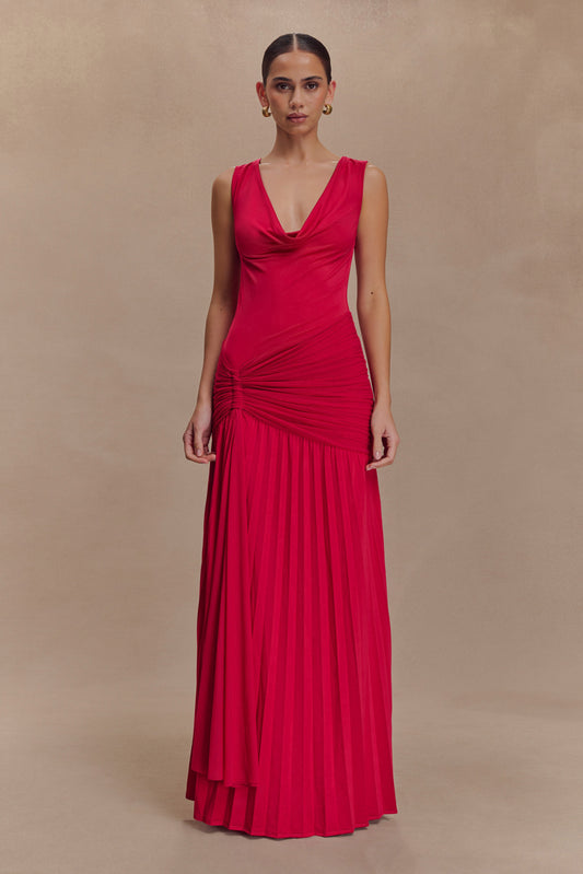 Robe maxi Dania à col montant et matière fluide - Rose fuchsia