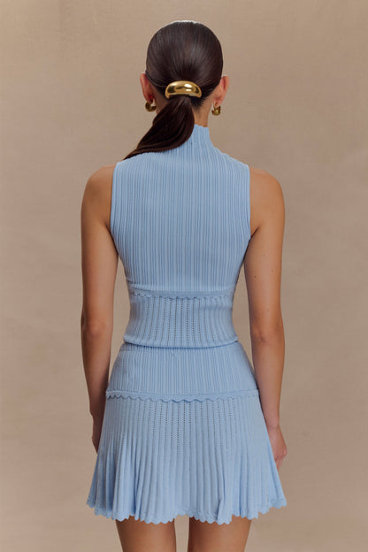 Jupe mini en tricot pointelle Indy - Bleu bleuet