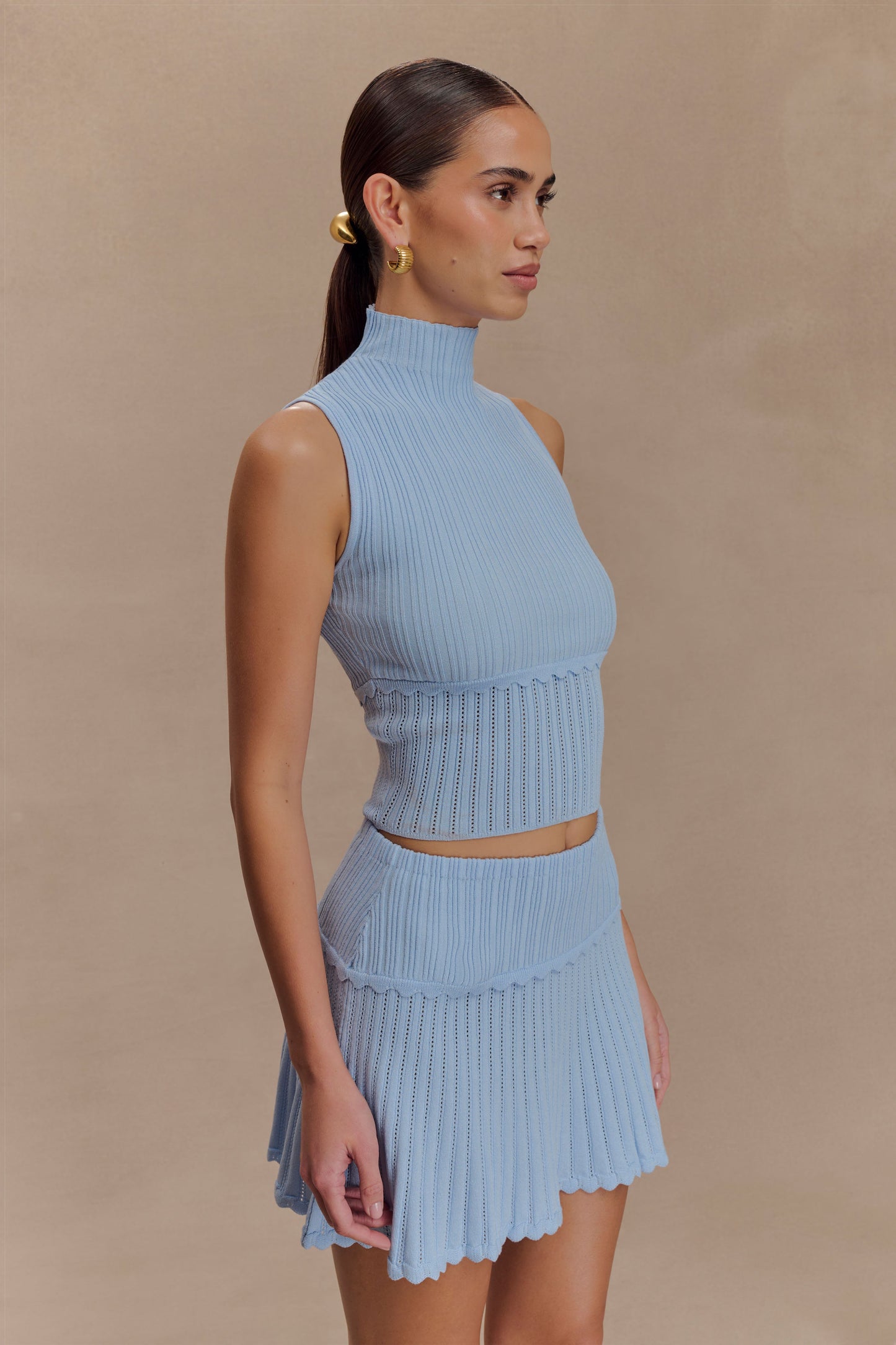 Jupe mini en tricot pointelle Indy - Bleu bleuet