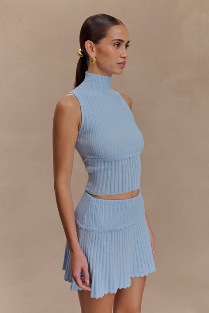 Jupe mini en tricot pointelle Indy - Bleu bleuet