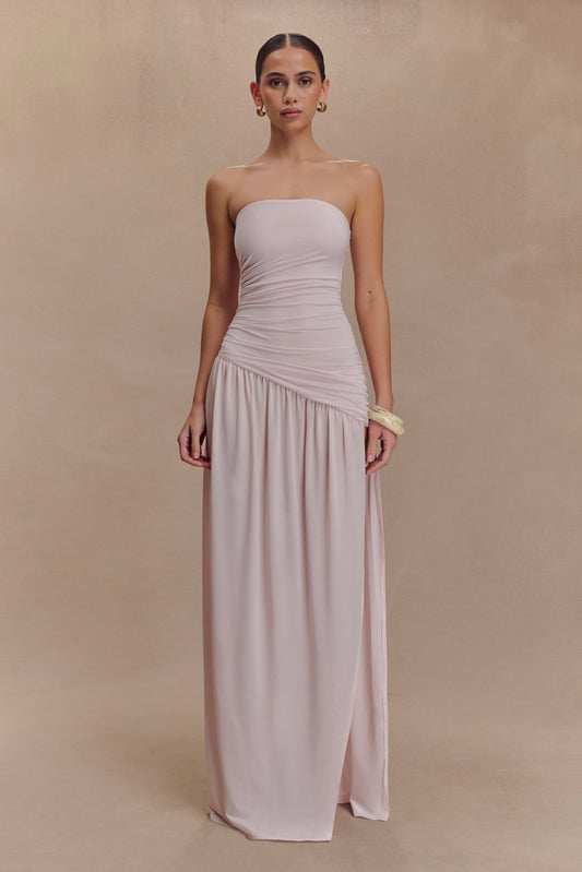 Robe Maxi Slinky Sans Bretelles Bex avec Fente - Rose Pâle